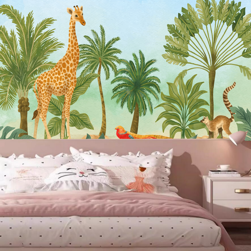 Tropical Rainforest Plants and Animal Giraffe Kids' Babies' Room Nursery Wallpaper Wall Mural Wall Decor