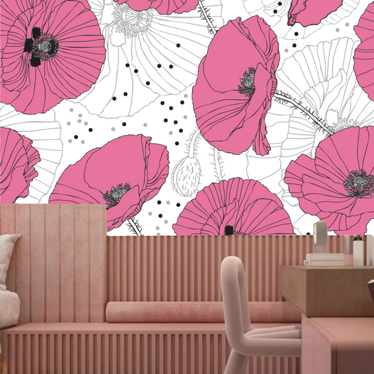 Watercolor Poppy Flowers Kids' Baby Girls' Room Nursery Wallpaper Wall Mural Home Decor