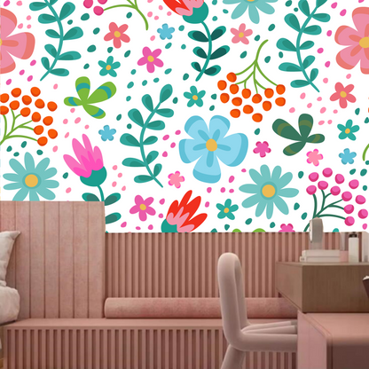 Watercolor Flowers and Leaves Herbs Kids' Baby Girls' Room Nursery Wallpaper Wall Mural Home Decor