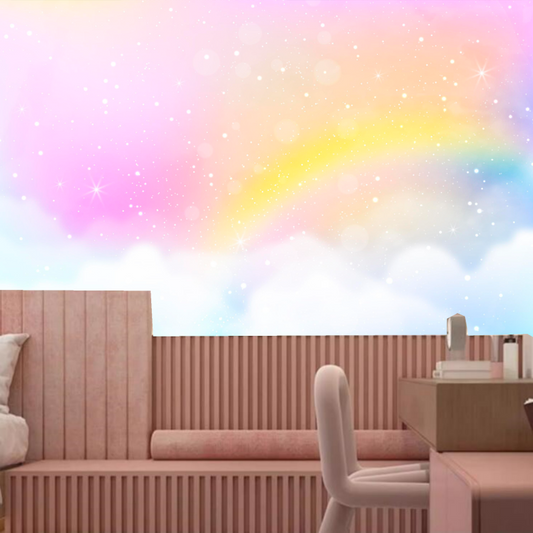 Watercolor Pink Rainbow Clouds Kids' Baby Girls' Room Nursery Wallpaper Wall Mural Home Decor