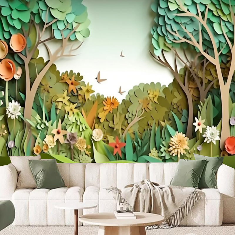 3D Huge Tree with Flowers and Birds Wallpaper Wall Mural Home Decor
