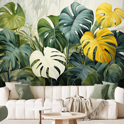 Green Leaves Tropical Plants Wallpaper Wall Mural Home Decor