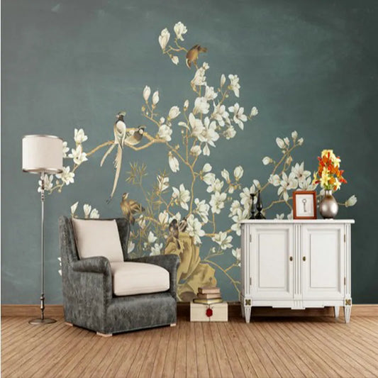 Chinoiserie Magnolia Flower with Birds Wallpaper Wall Mural Home Decor
