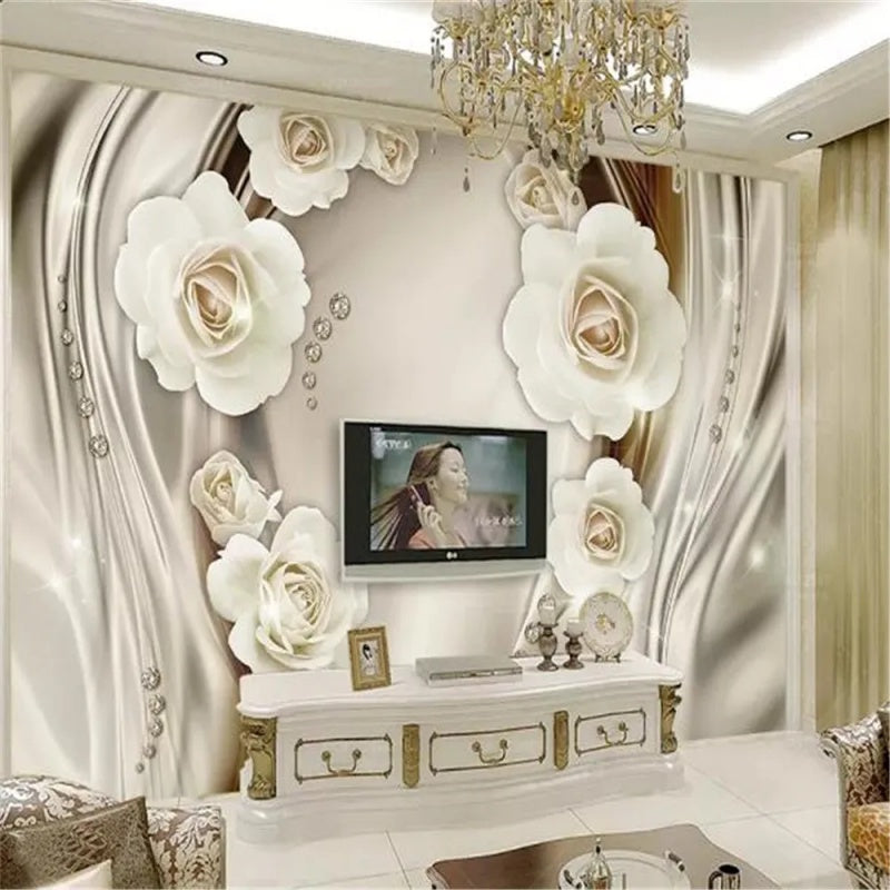 3D Flowers Luxury Gold Rose Floral Wallpaper Wall Mural Home Decor