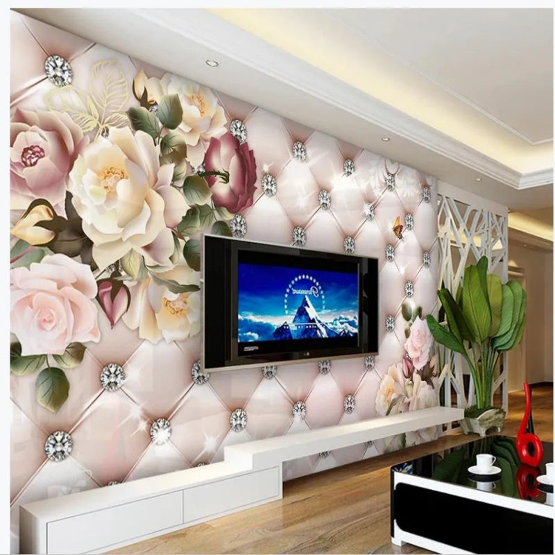 Retro Flower 3D Diamond Soft Bag Wallpaper Wall Mural Home Decor