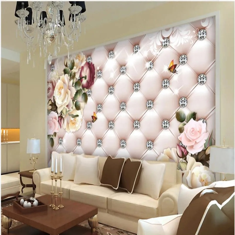 Retro Flower 3D Diamond Soft Bag Wallpaper Wall Mural Home Decor