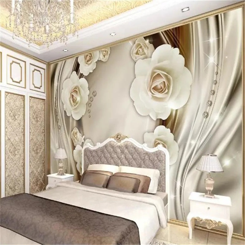 3D Flowers Luxury Gold Rose Floral Wallpaper Wall Mural Home Decor