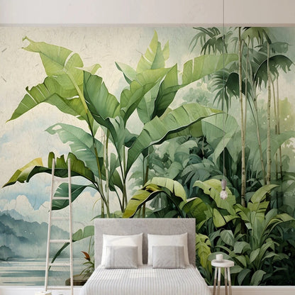 Tropical Plant and Green Leaves Wallpaper Wall Mural Home Decor