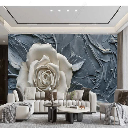 White Rose Grey Marble Background Wallpaper Wall Mural Home Decor