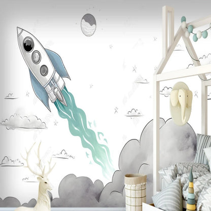 Cartoon Rocket Space Nursery Wallpaper Wall Mural Wall Covering