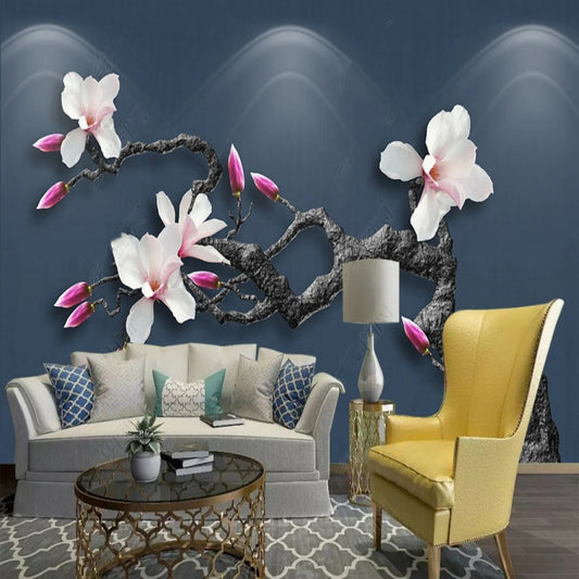Chinoserie Brushwork Magnolia Branch Wallpaper Wall Mural Wall Covering