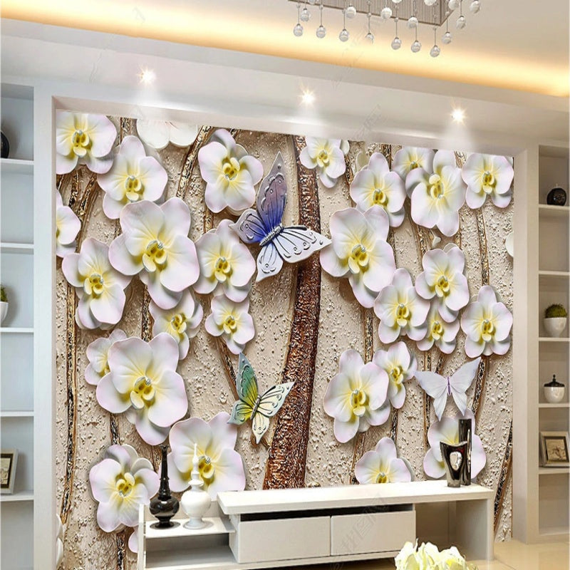 3D Yellow Orchid  Flower Floral Wallpaper Wall Mural Home Decor