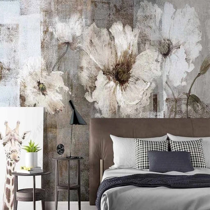 Shabby White Flowers Floral Wallpaper Wall Mural Home Decor