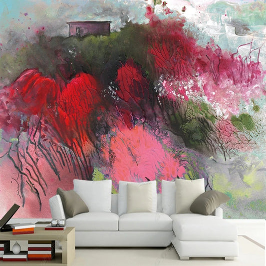 Abstract Red Flowers Flora Wallpaper Wall Mural Wall Covering