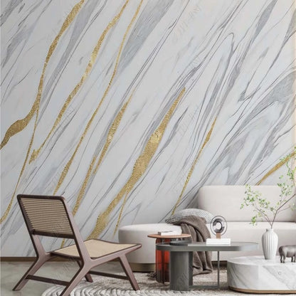 Creative Gray Marble Golden Lines Wallpaper Wall Mural Wall Covering Home Decor