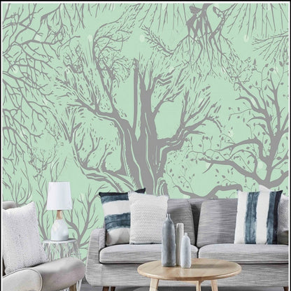 Mint Green Background One Huge Tree Wallpaper Wall Mural Home Decor