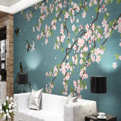 Chinoiserie Brushwork Cherry Blossom with Birds Wallpaper Wall Mural Wall Covering