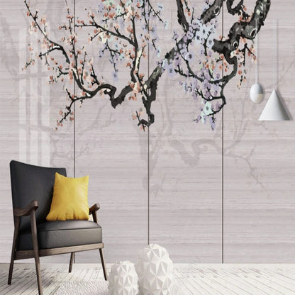 Chinoserie Brushwork Hanging Plum Blossom Wallpaper Wall Mural Home Decor