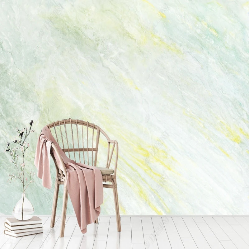 Simple Yellow and Mint Green Marble Wallpaper Wall Mural Home Decor