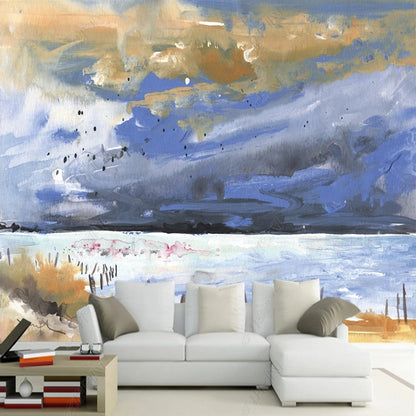 Abstract Blue Sea World with Flying Birds Nature Wallpaper Wall Mural Wall Covering