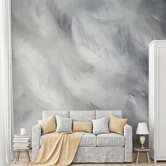 Grey Feathers Wallpaper Wall Mural Home Decor