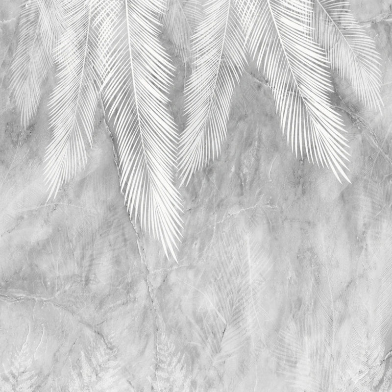 Abstract Grey Marble Hanging White Palm Leaves Wallpaper Wall Mural Home Decor