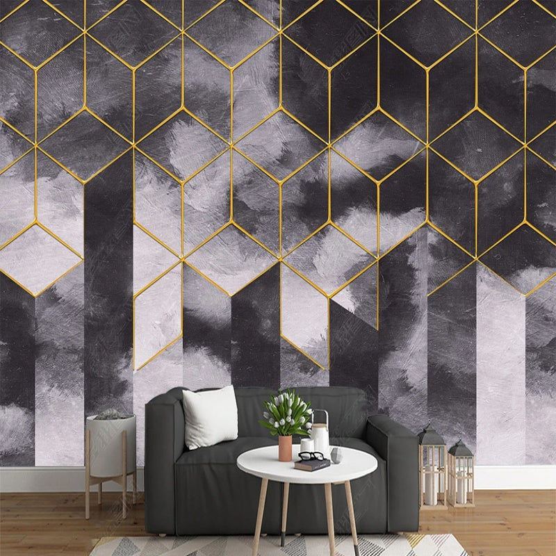 Simple Grey Background Golden Polygon Geometry Wallpaper Wall Mural Home Decor