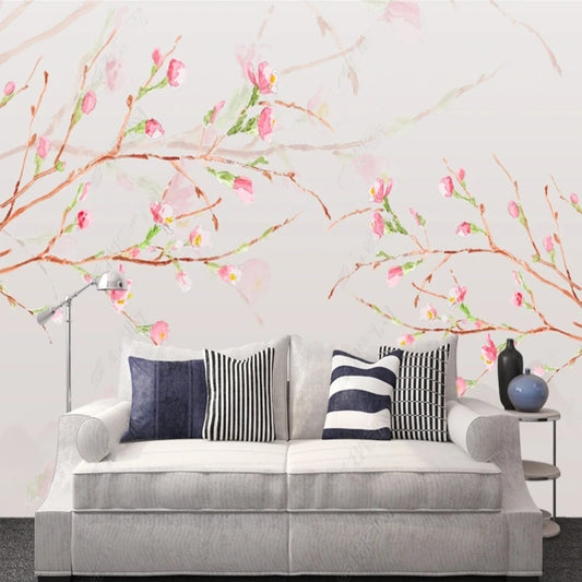 Chinoiserie Brushwork Hanging Cherry Blossom Wallpaper Wall Mural Home Decor