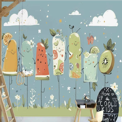 Cartoon Fruits Lollipop Nursery Wallpaper Wall Mural Home Decor