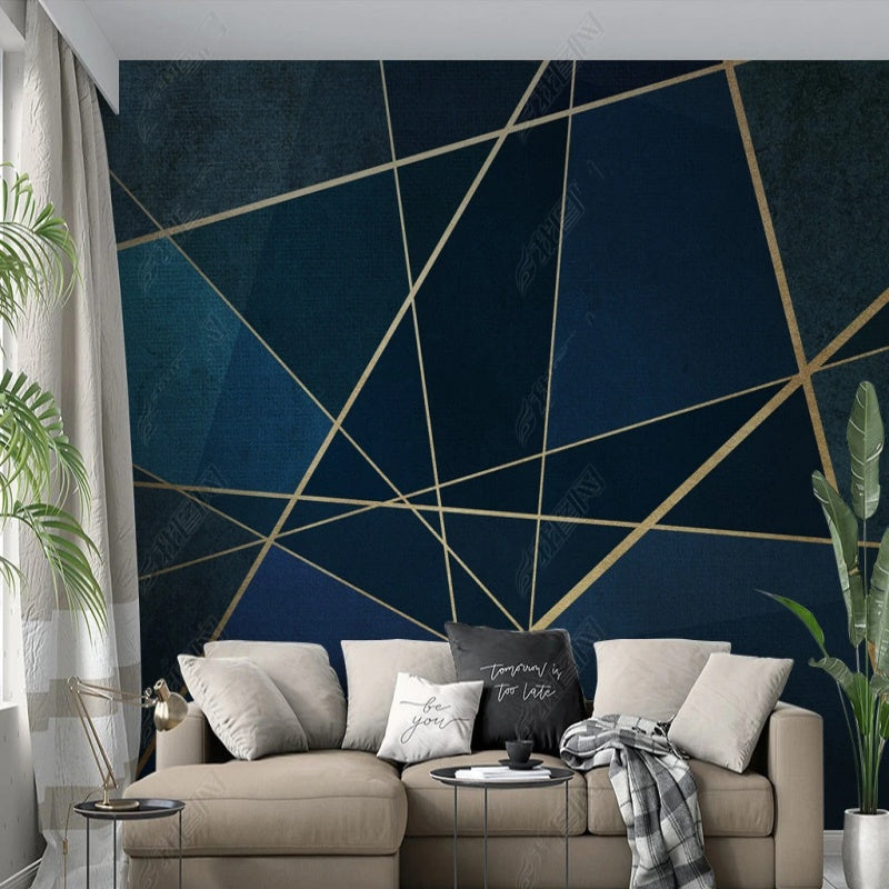 Dark Green Geometric Golden Lines Wallpaper Wall Mural Home Decor