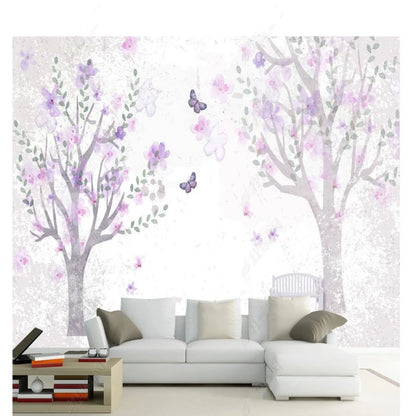 Cartoon Purple Flower Tree Nursery Wallpaper Wall Mural Home Decor