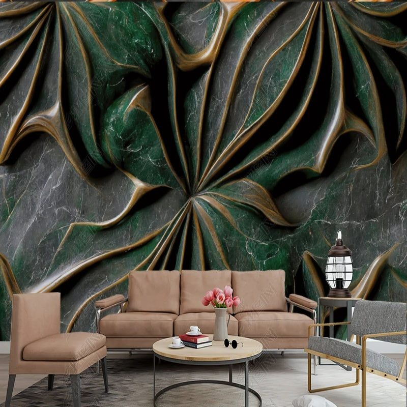 3D Green Creative Flower Marble Wallpaper Wall Mural Home Decor