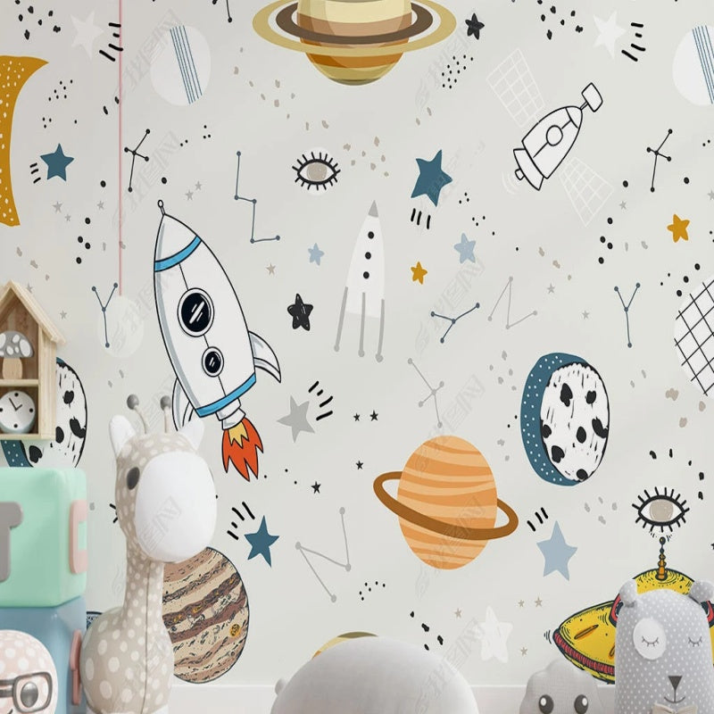 Cartoon Universe Planets and Rockets Wallpaper Wall Mural Home Decor