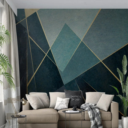 Green and Blue Simple Geometry Wallpaper Wall Mural Home Decor