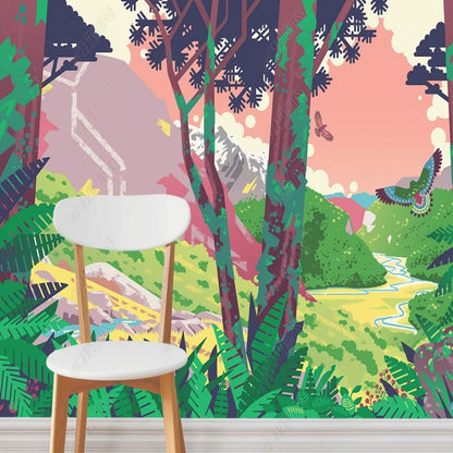 Cartoon Trees Forest Grass Nursery Wallpaper Wall Mural Home Decor