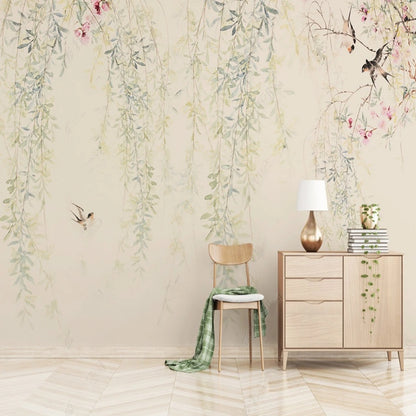 Watercolor Fresh Leaves Wallpaper Wall Mural Home Decor