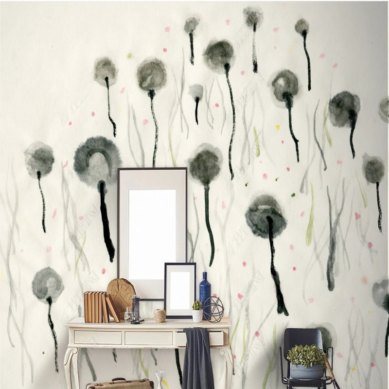 Ink Lotus Leaves Floral Wallpaper Wall Mural Home Decor