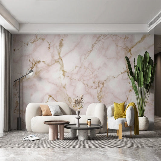 Simple Pink and Golden Marble Wallpaper Wall Mural Home Decor