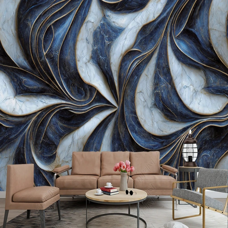 3D Blue and White Waves Marble Wallpaper Wall Mural Home Decor