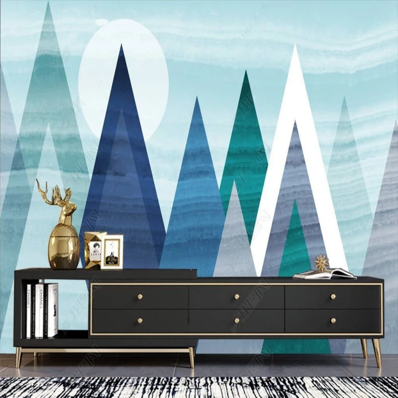 Cartoon Blue Triangle Mountains Nursery Wallpaper Wall Mural Home Decor