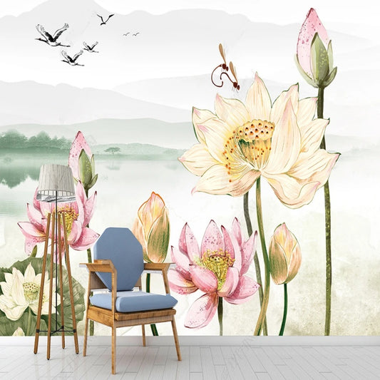 Simple Lotus Floral Wallpaper Wall Mural Home Decor Wall Covering