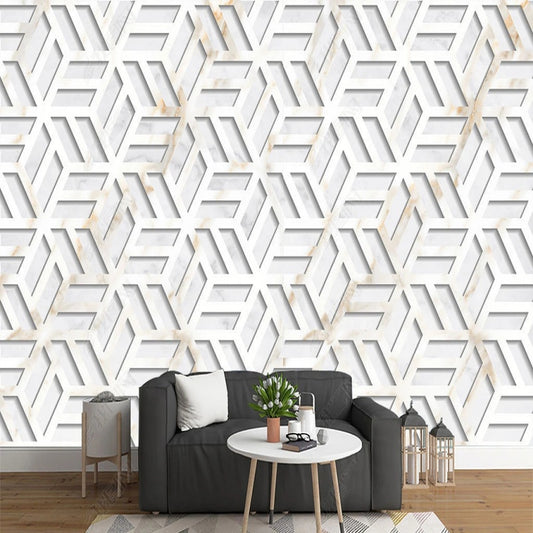 Modern White Marble Polygon Geometry Wallpaper Wall Mural Home Decor