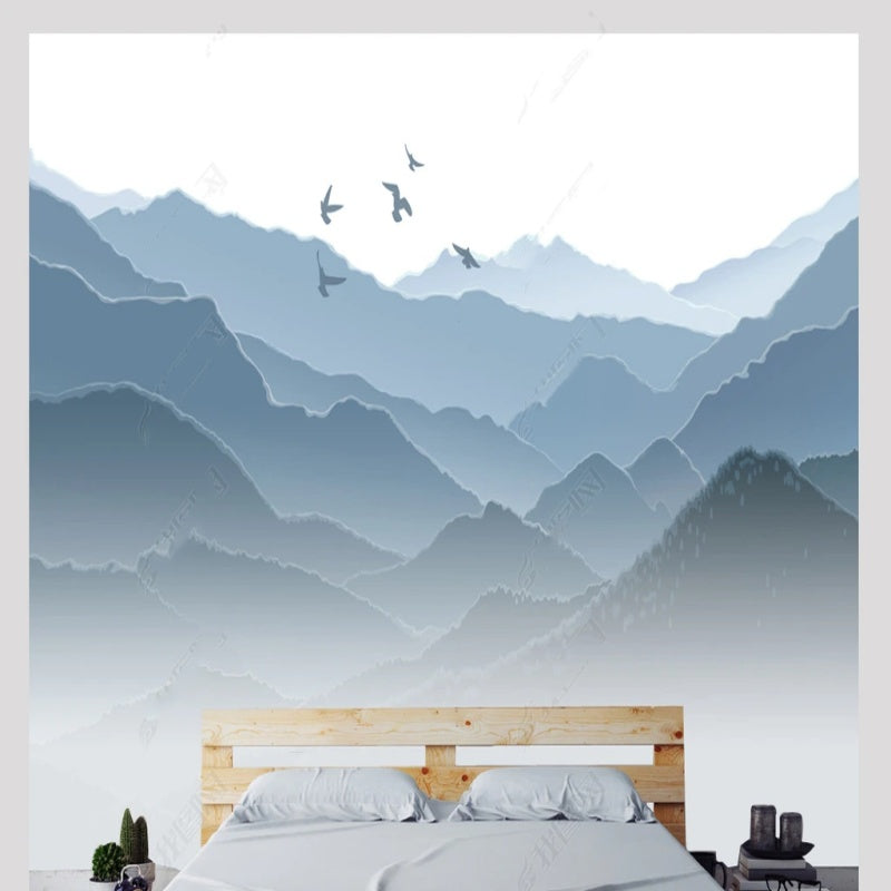 Blue Mountains Nature Landscape with Flying Birds Wallpaper Wall Mural Home Decor