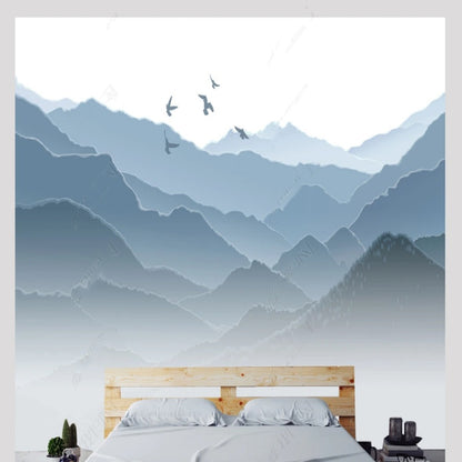 Blue Mountains Nature Landscape with Flying Birds Wallpaper Wall Mural Home Decor