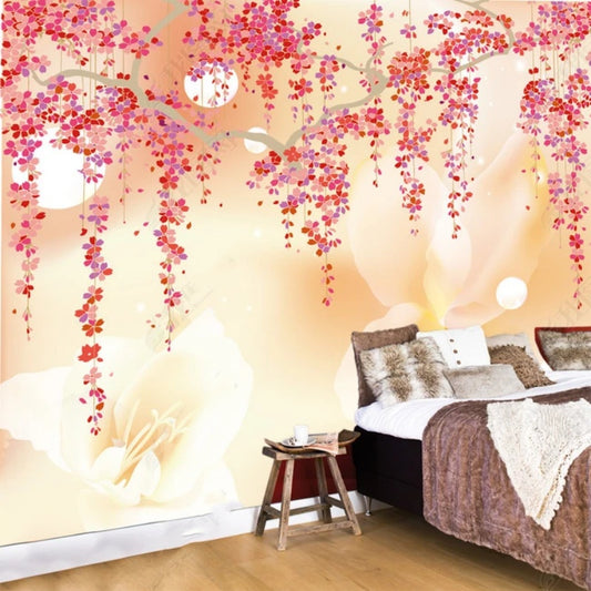 Hanging Red Flowers Floral Vine Wallpaper Wall Mural Home Decor