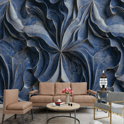 3D Blue Creative Flower Marble Wallpaper Wall Mural Home Decor