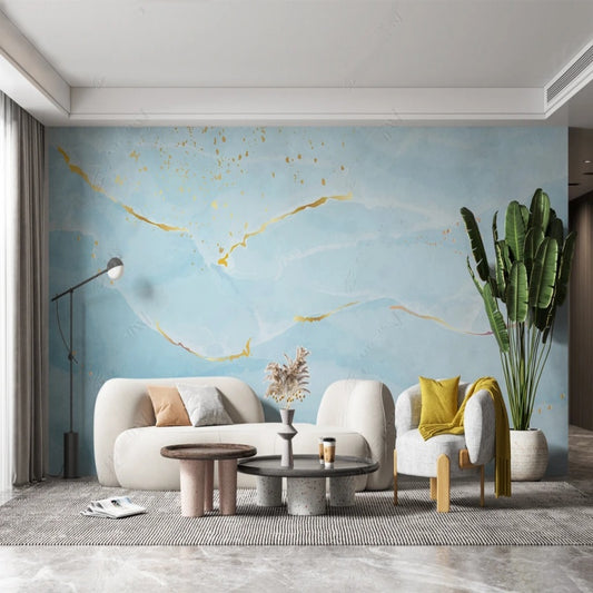 Simple Blue Marble Wall Art Wallpaper Wall Mural Home Decor