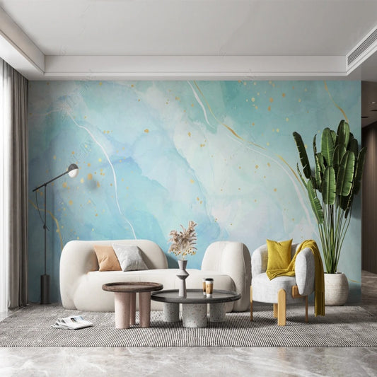 Simple Blue and Golden Marble Wallpaper Wall Mural Home Decor