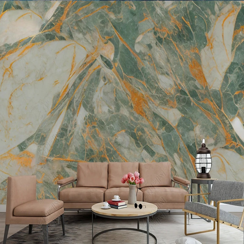 Green and Orange Marble Wallpaper Wall Mural Home Decor