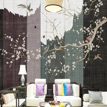 Chinoiserie Brushwork Hanging Plum Blossom Wallpaper Wall Mural Wall Covering